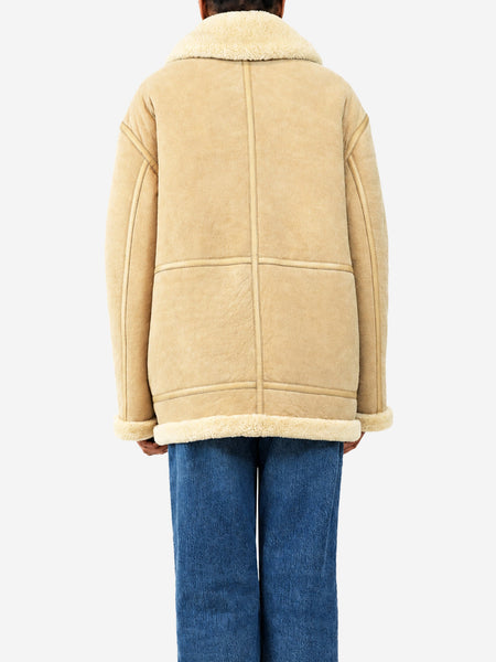 Light camel aged shearling aviator jacket - size XS alternate image