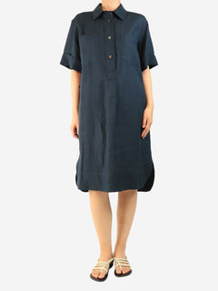 Navy short-sleeved linen shirt dress - size UK 10 Dresses Margaret Howell 