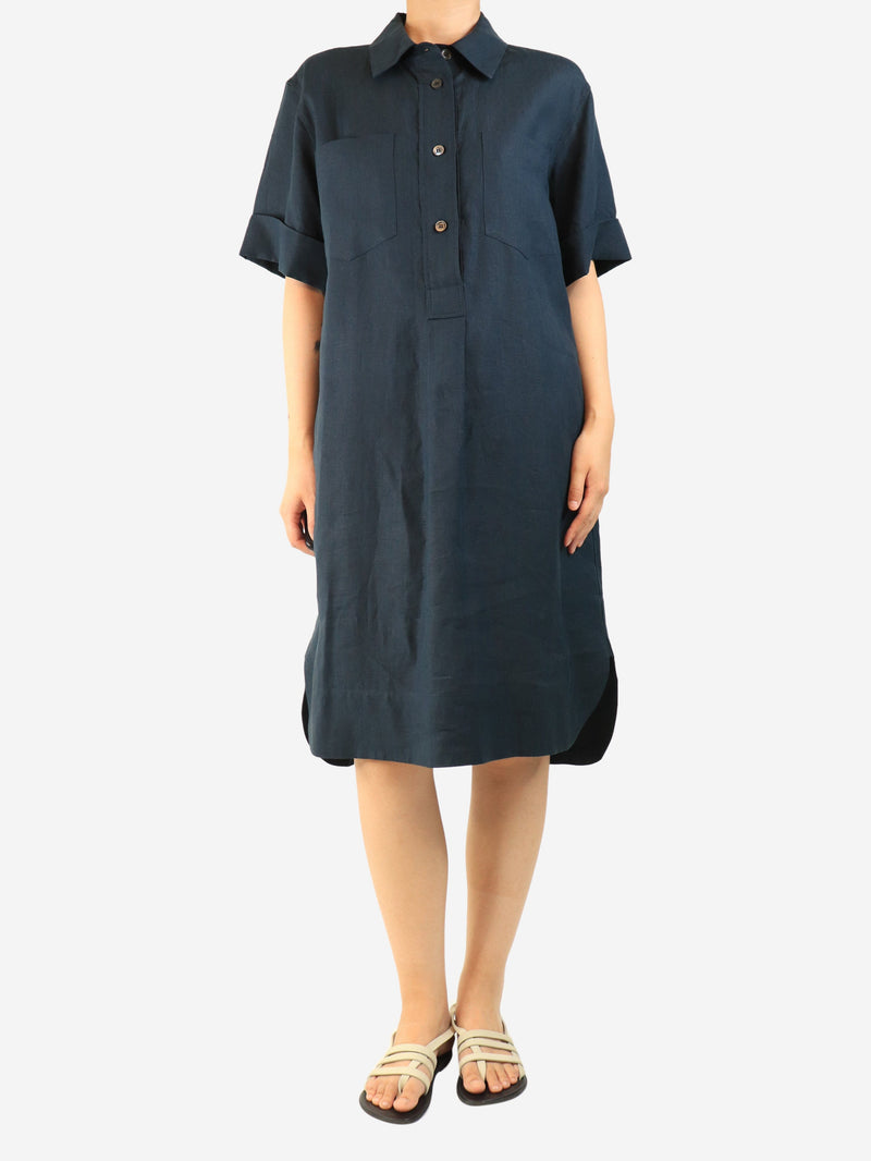 Navy short-sleeved linen shirt dress - size UK 10 Dresses Margaret Howell 