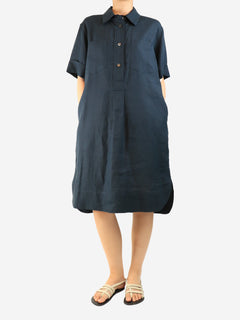 Navy short-sleeved linen shirt dress - size UK 10 Dresses Margaret Howell 