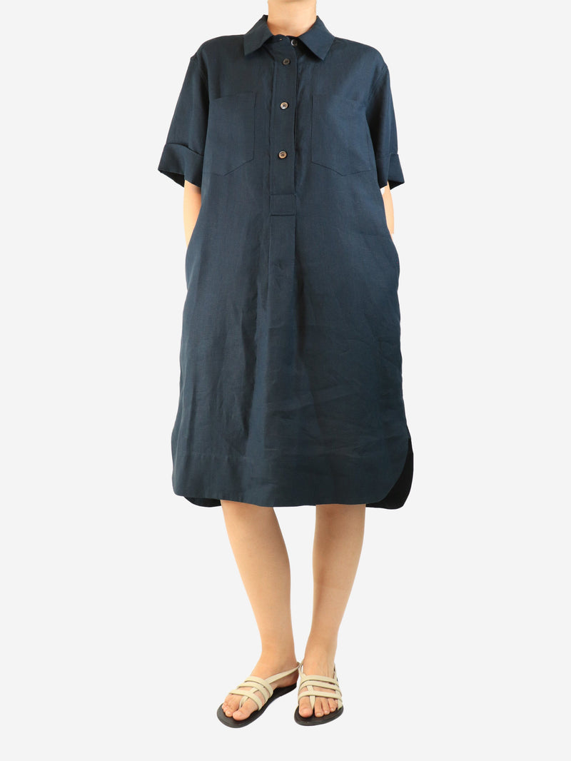 Navy short-sleeved linen shirt dress - size UK 10 Dresses Margaret Howell 