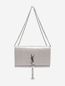 Saint Laurent Grey croc-embossed Kate tassel bag