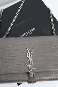Saint Laurent Grey croc-embossed Kate tassel bag