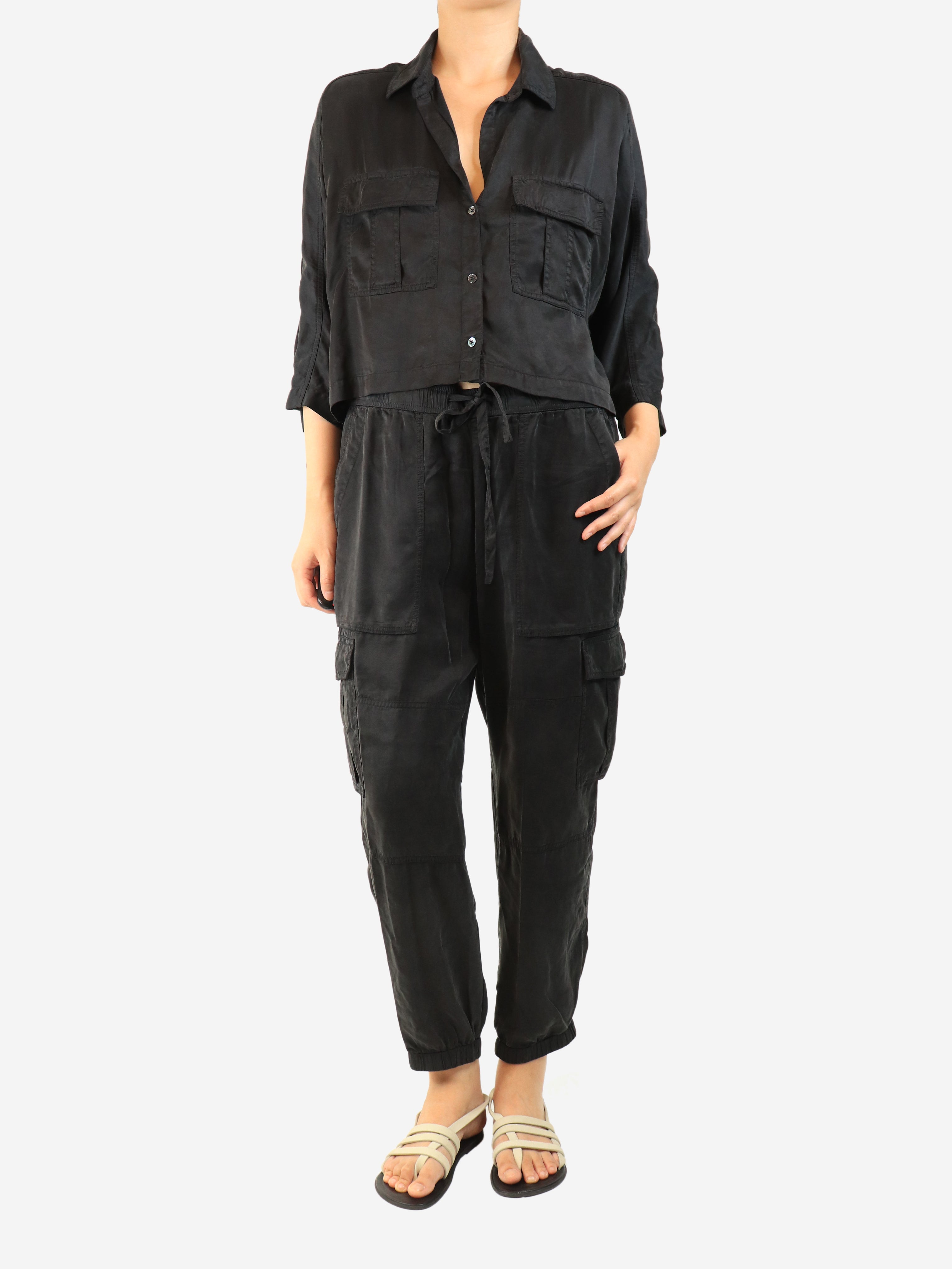 Washed black modal-blend shirt and trouser set - size L