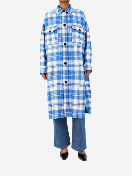 Blue Fontizi check-print woven coat - size UK 6 product image