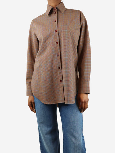 Brown long-sleeved houndstooth shirt - size UK 4 Tops Acne Studios 