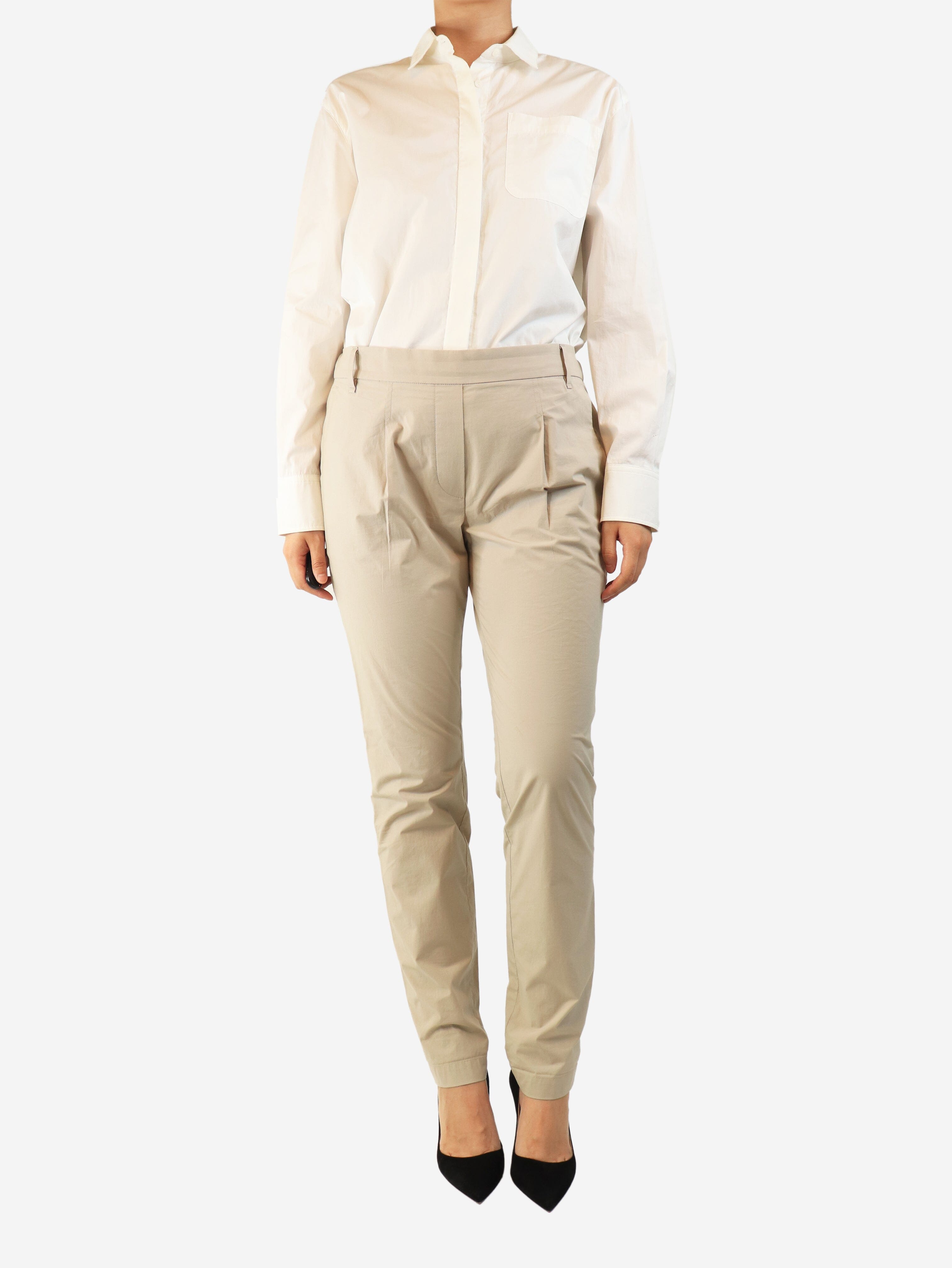 Neutral cotton pleated trousers - size UK 14 Trousers Brunello Cucinelli 