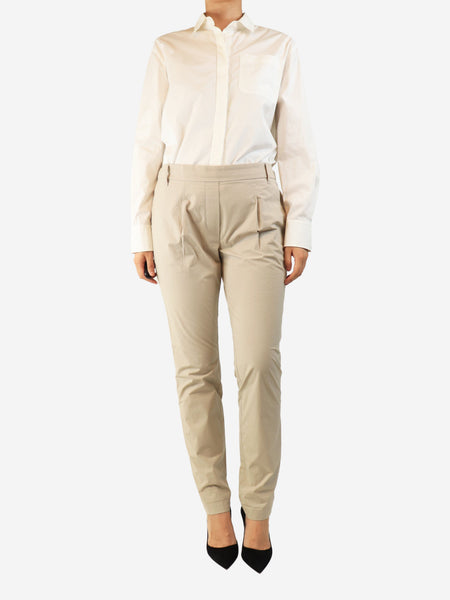 Neutral cotton pleated trousers - size UK 14 alternate image