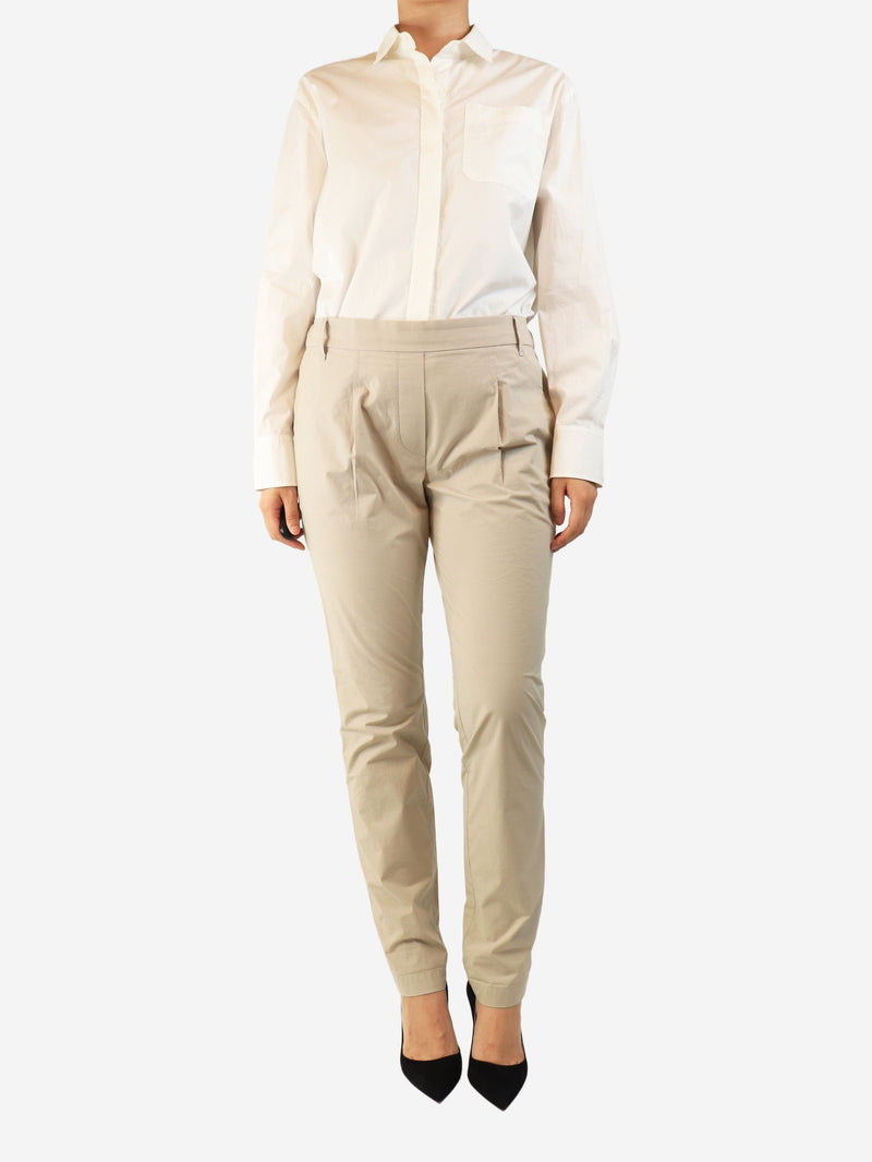 Neutral cotton pleated trousers - size UK 14 Trousers Brunello Cucinelli 