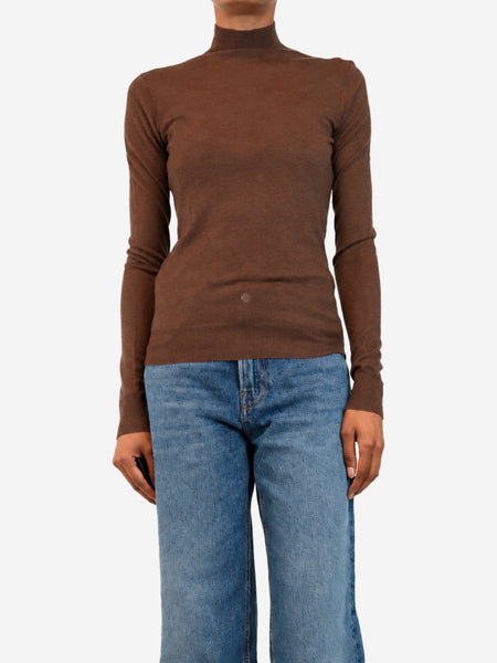 Brown cashmere turtle-neck knit top - size XS product image