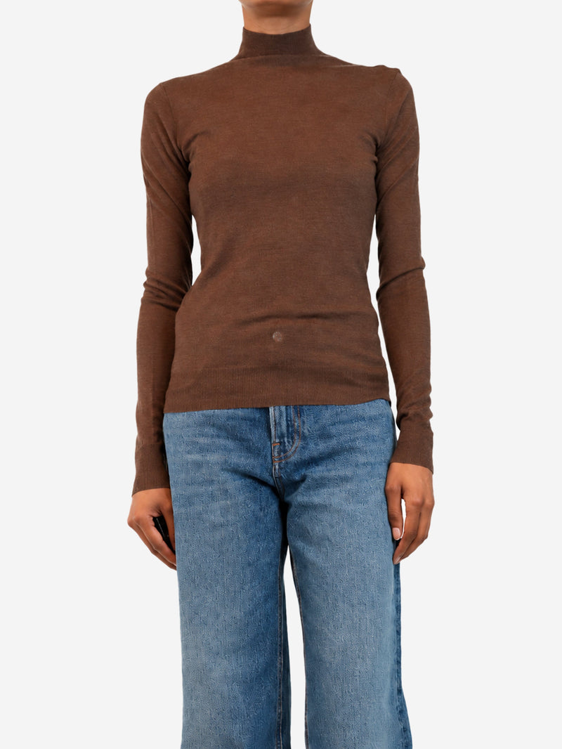 Brown cashmere turtle-neck knit top - size XS Knitwear Joseph 