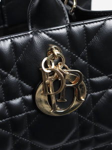 Christian Dior Black medium 2003 cannage quilted leather book tote