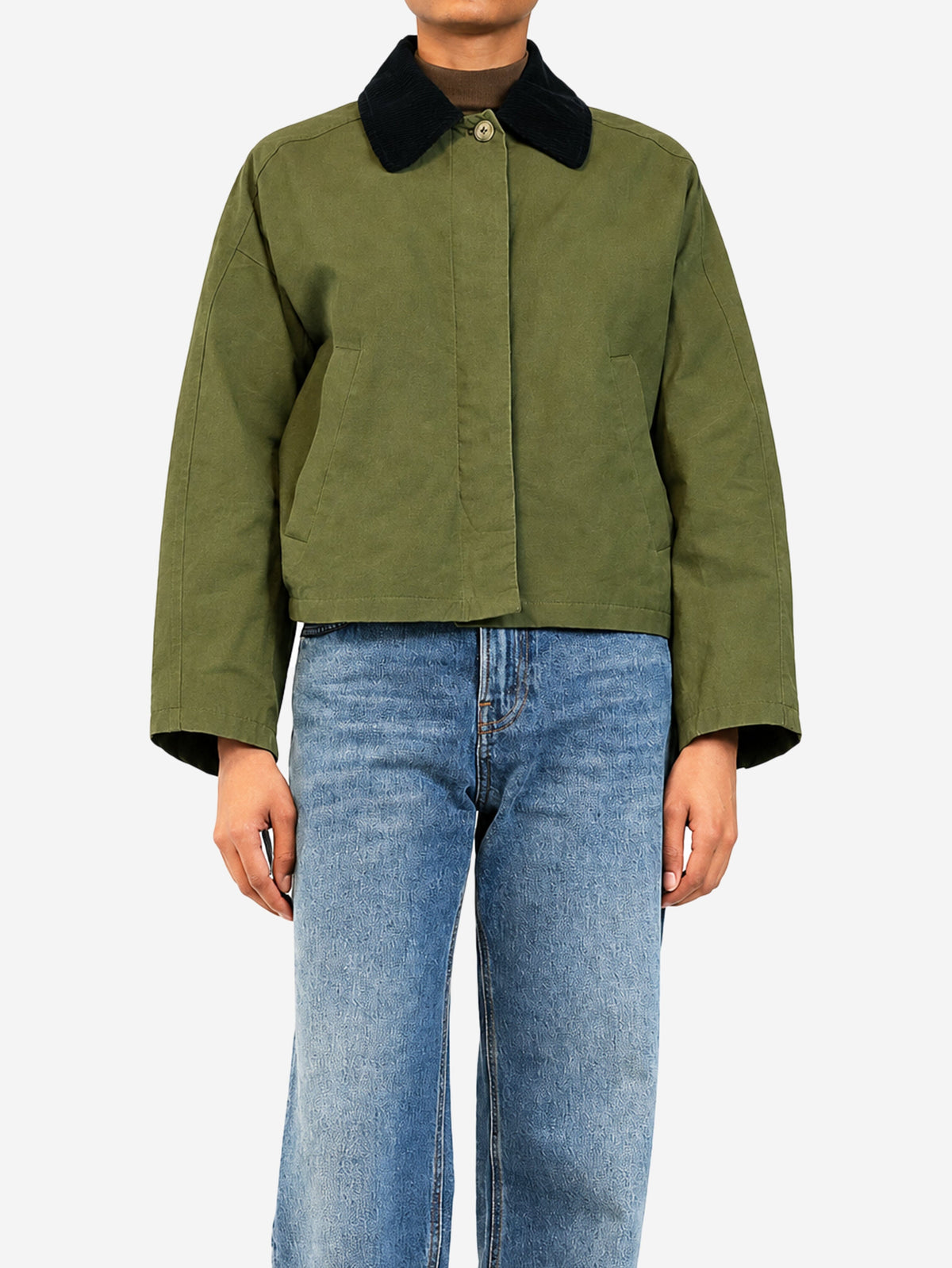 Army green cropped jacket with cord collar - size UK 8 Coats & Jackets A.P.C. 