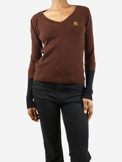 Brown and black V-neckline cashmere sweater - size S Knitwear Gucci 