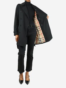 Burberry Black belted mid-length trench coat - size UK 6