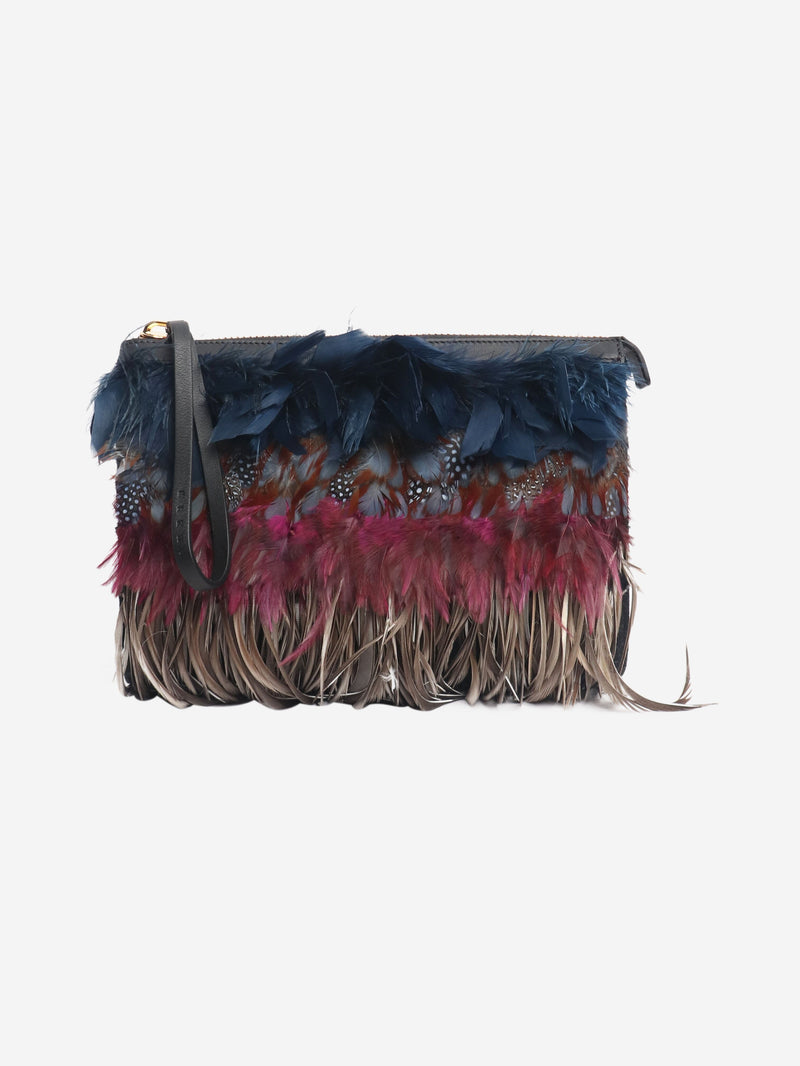 large feathered wristlet clutch bag