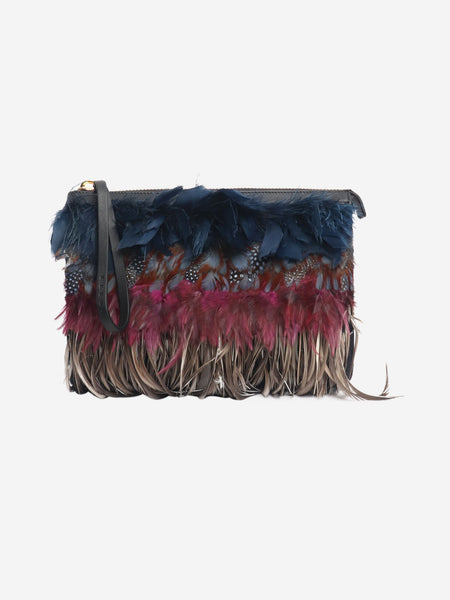 Multicolour large feathered wristlet clutch bag product image