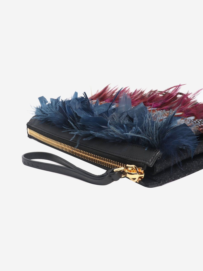Multicolour large feathered wristlet clutch bag Clutch bags Marni 