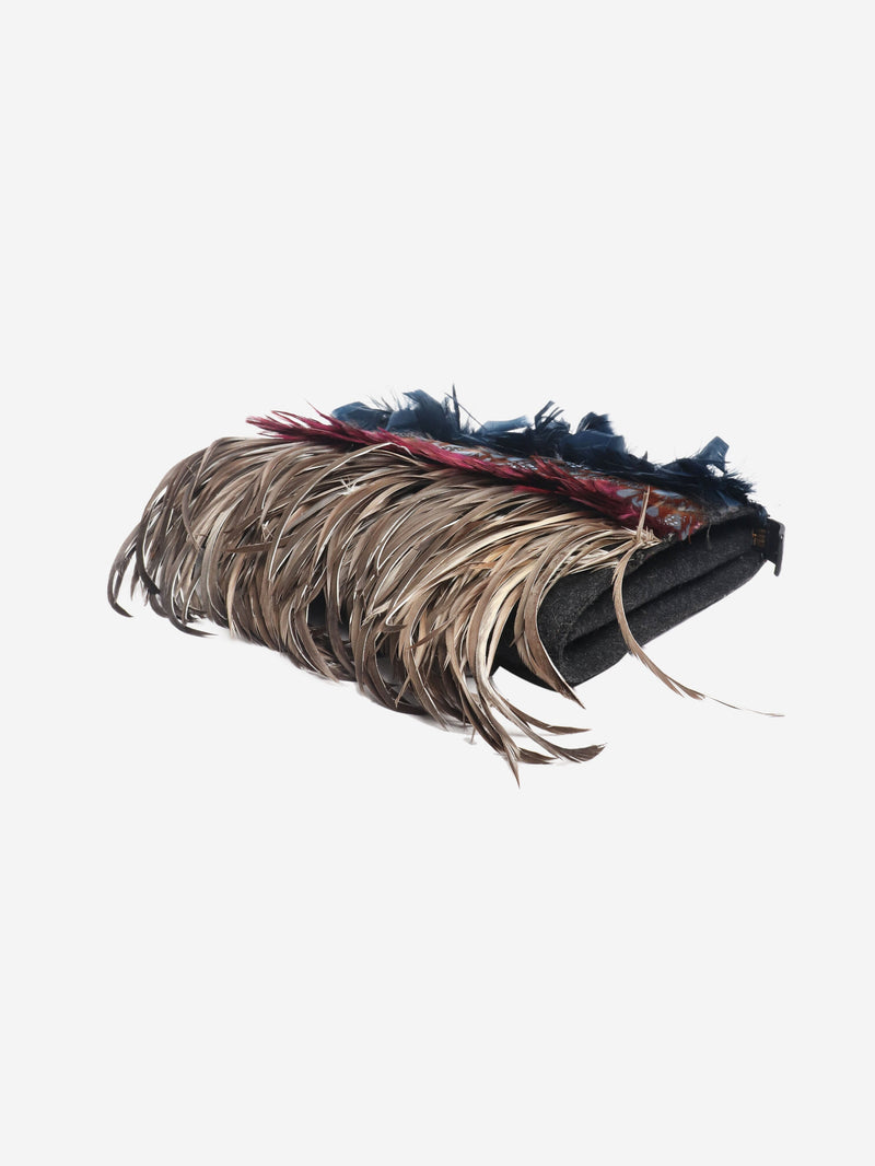Multicolour large feathered wristlet clutch bag Clutch bags Marni 