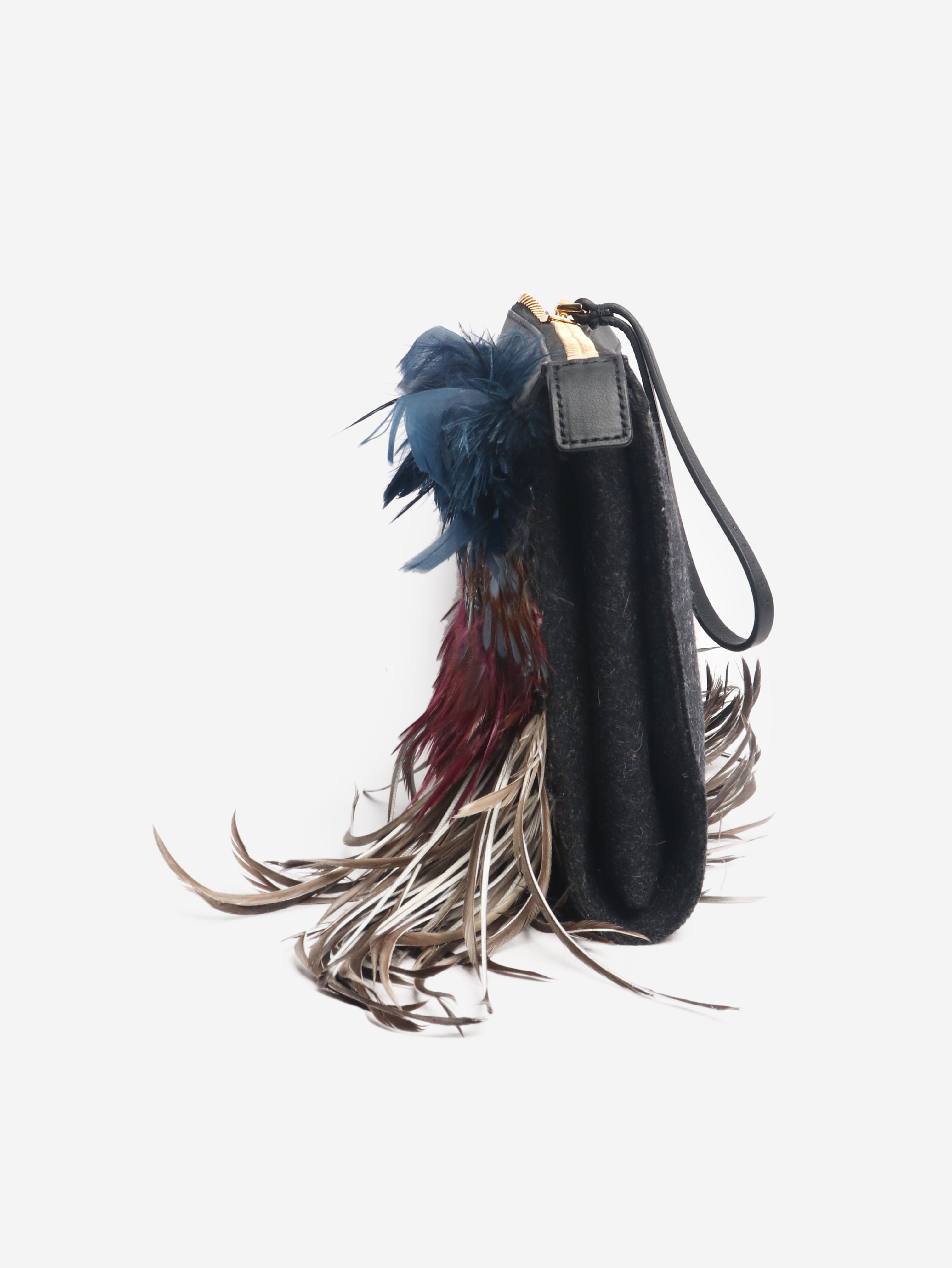 Multicolour large feathered wristlet clutch bag Clutch bags Marni 