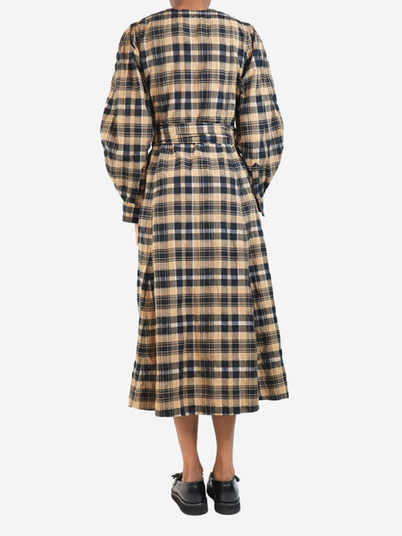 Brown check seersucker midi dress - size UK 6 alternate image