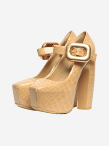 Bottega Veneta Bottega Veneta Beige patent snake effect platform heels - size EU 39 (UK 6)