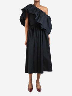 Black one shoulder poplin midi dress - size UK 6 Dresses Alexander McQueen 