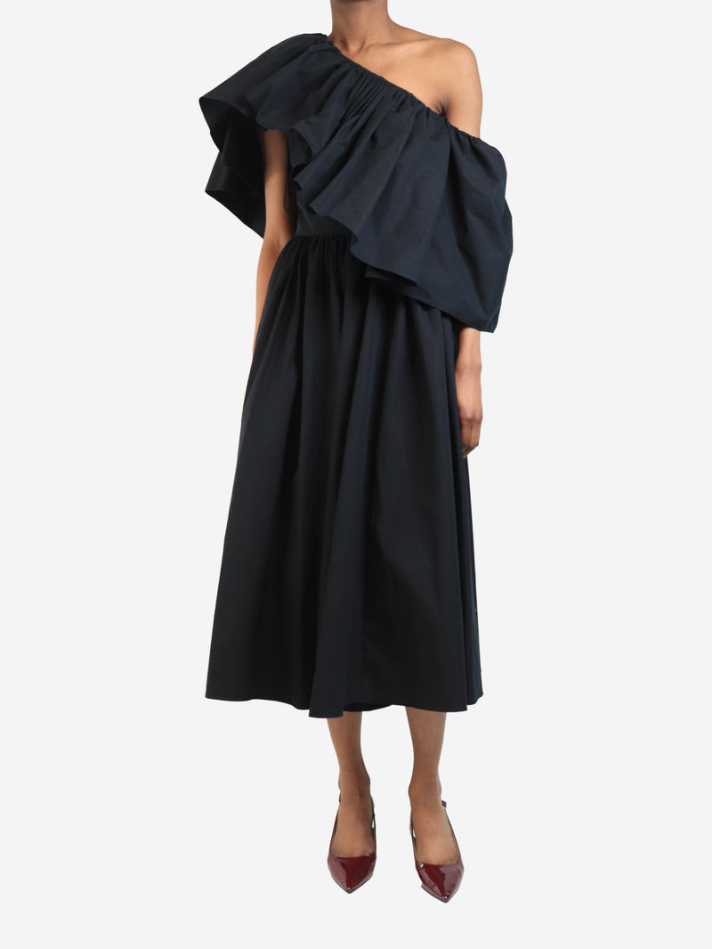 Black one shoulder poplin midi dress - size UK 6 Dresses Alexander McQueen 
