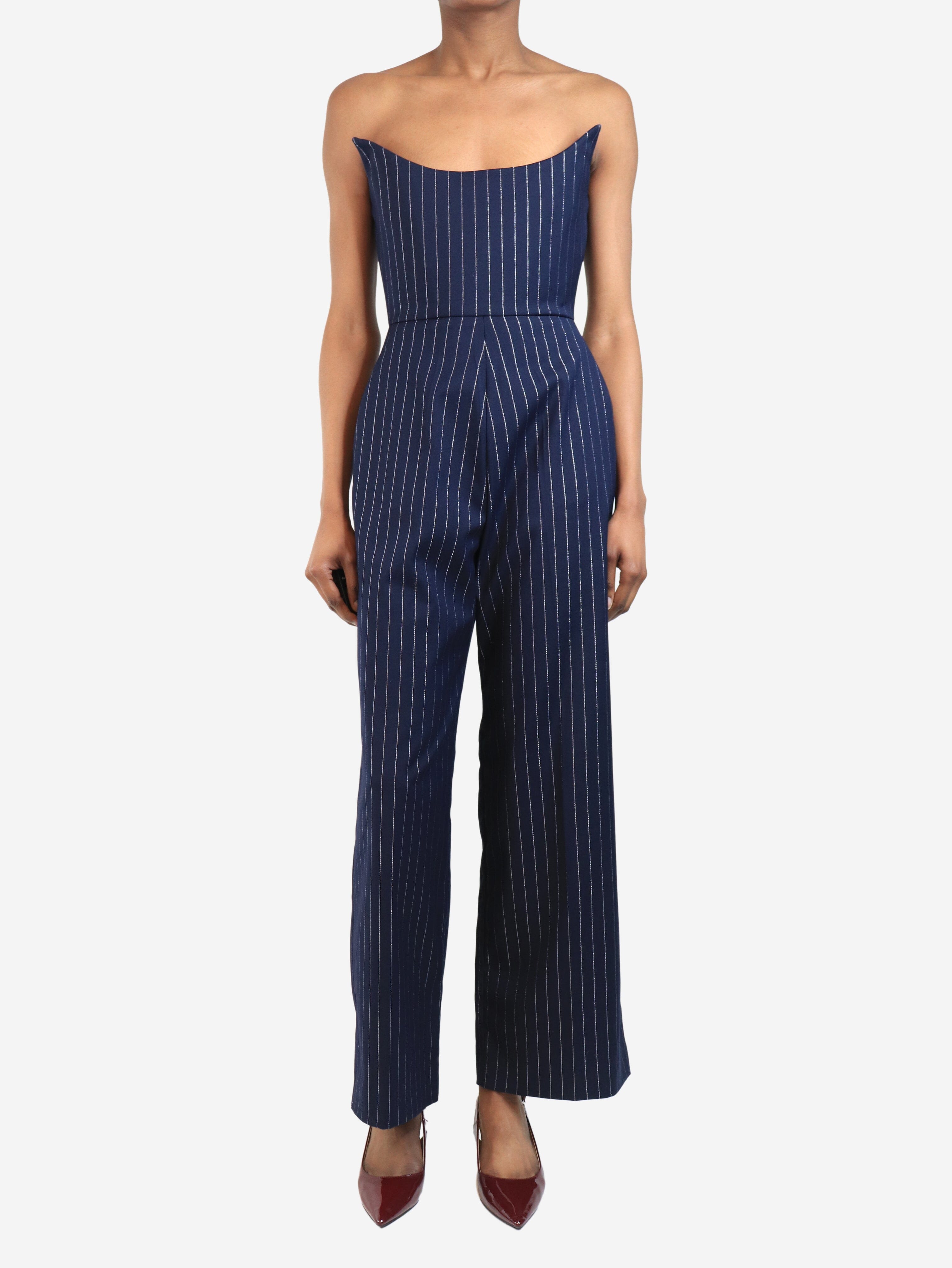 Navy blue pinstripe strapless jumpsuit - size UK 8 Jumpsuits Alex Perry 
