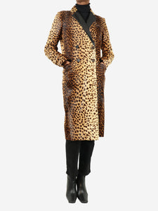 Joseph Brown cheetah print longline coat - size UK 8