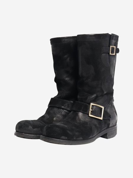 Black distressed effect suede boots - size EU 39 (UK 6) alternate image