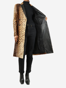 Joseph Brown cheetah print longline coat - size UK 8