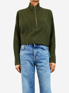 Dark green Hampton zip-up knit cropped sweater - size S Knitwear Staud 