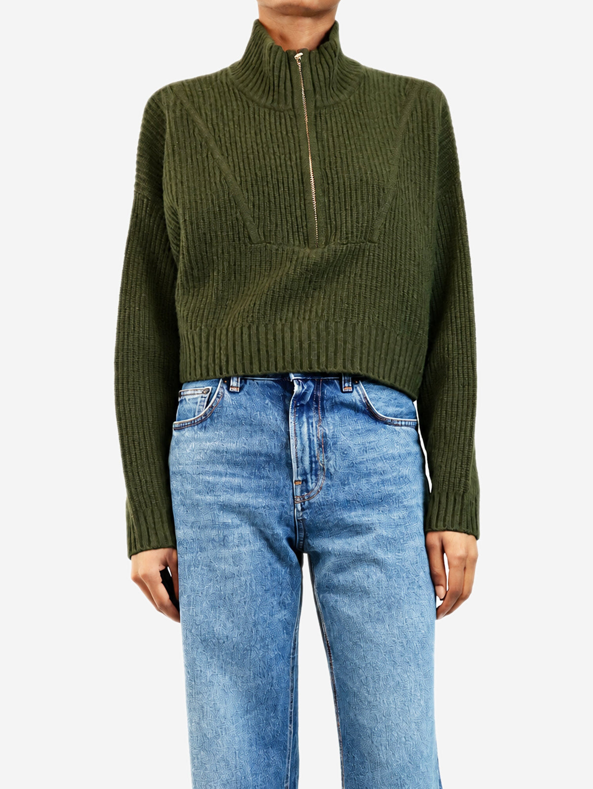 Dark green Hampton zip-up knit cropped sweater - size S Knitwear Staud 