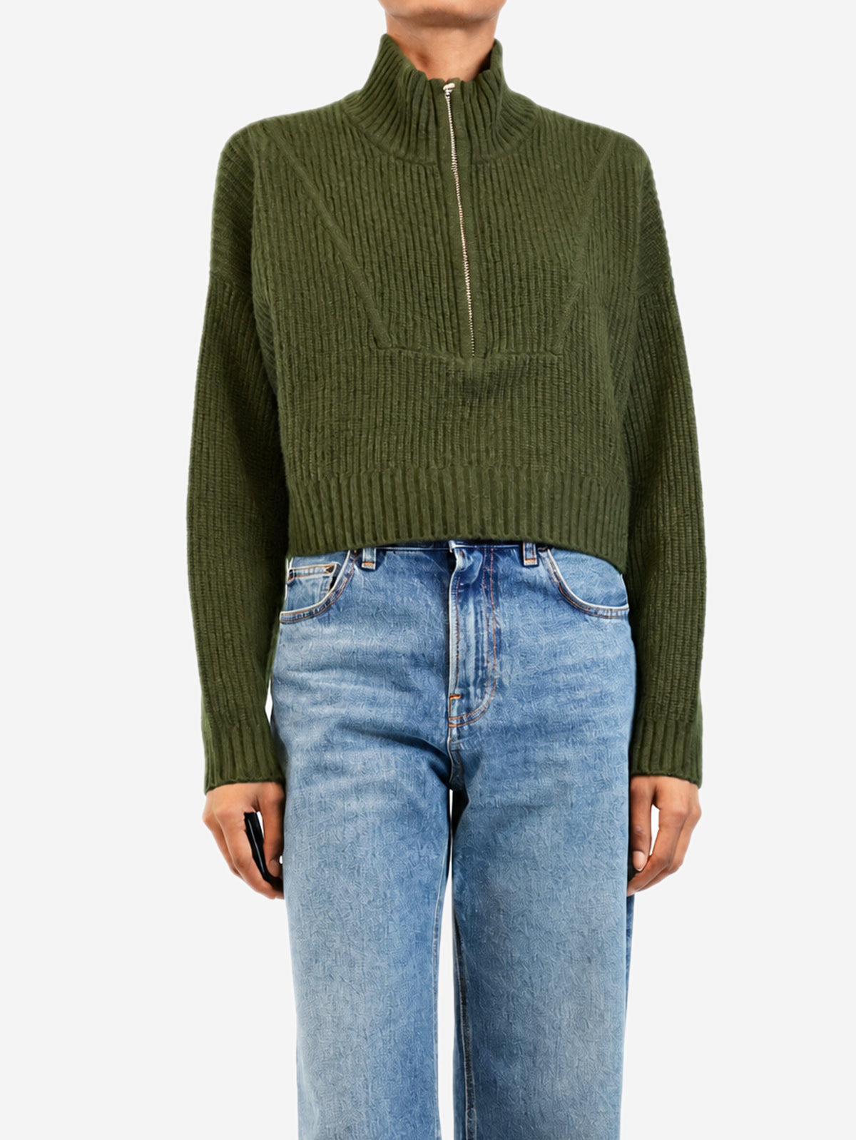 Dark green Hampton zip-up knit cropped sweater - size S Knitwear Staud 