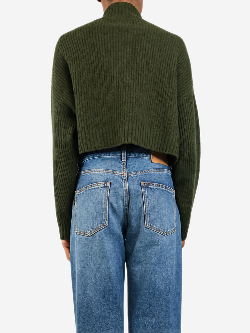 Dark green Hampton zip-up knit cropped sweater - size S Knitwear Staud 