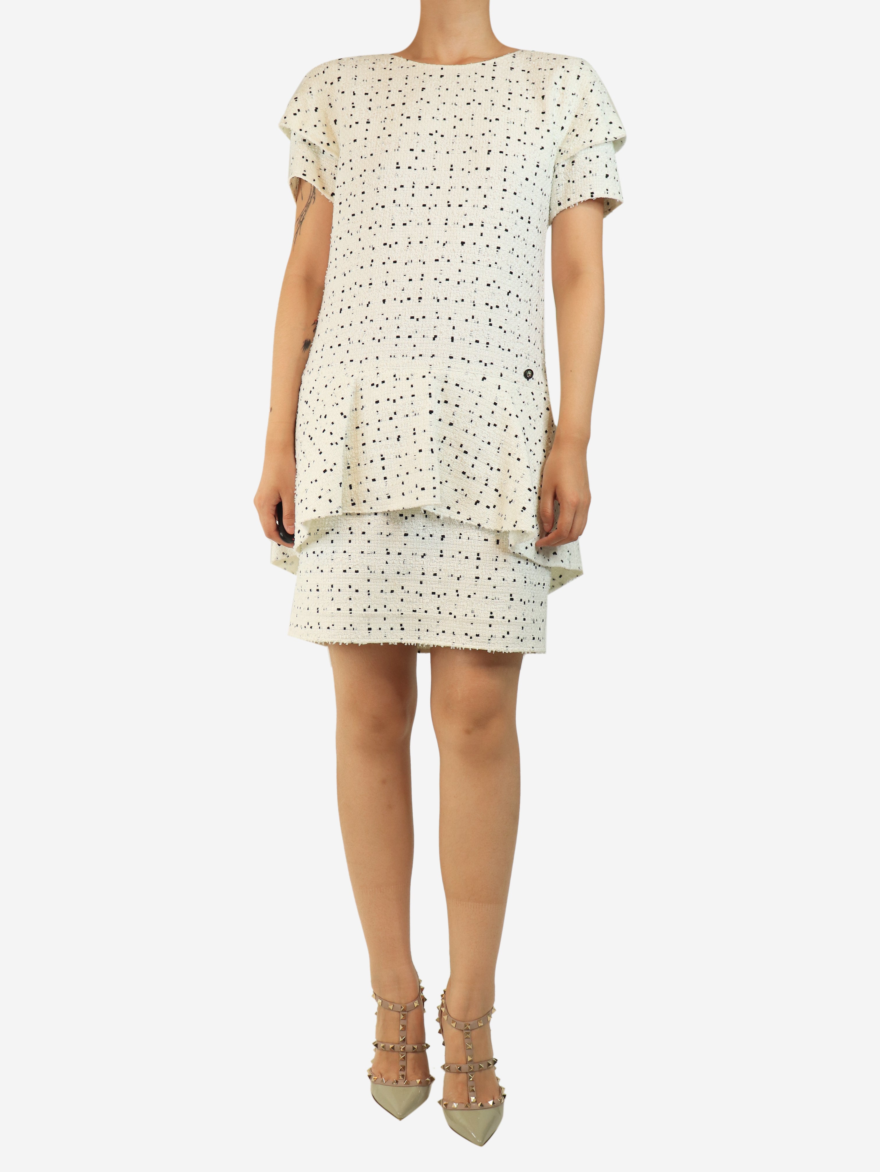 White tweed mini dress - size UK 14