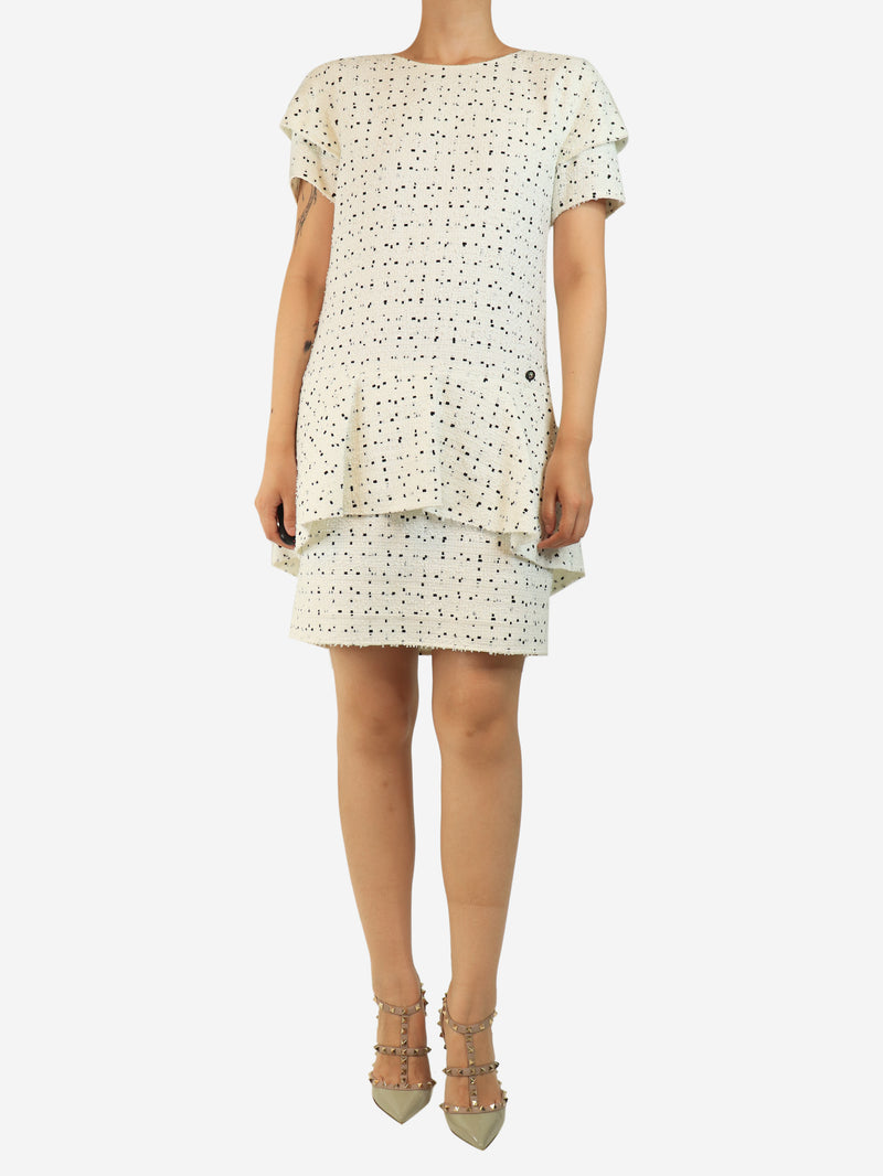 White tweed mini dress - size UK 14