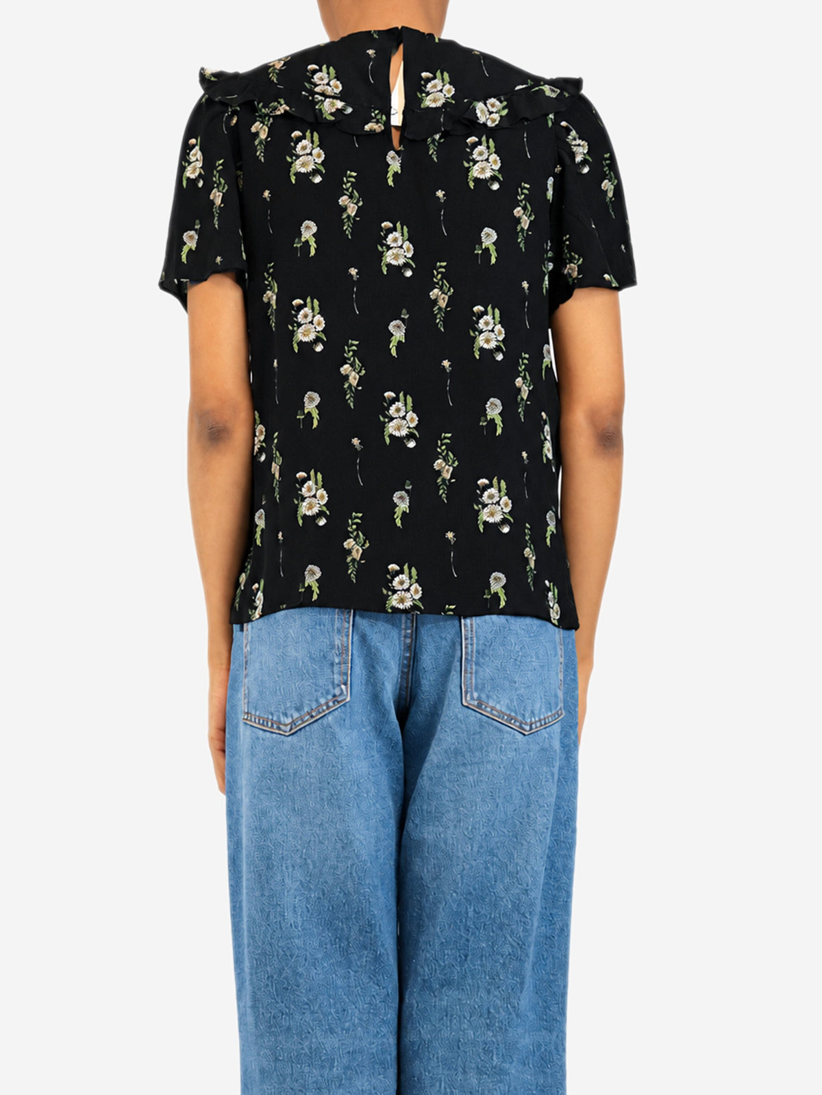 Black short-sleeved floral top - size UK Tops Miu Miu 