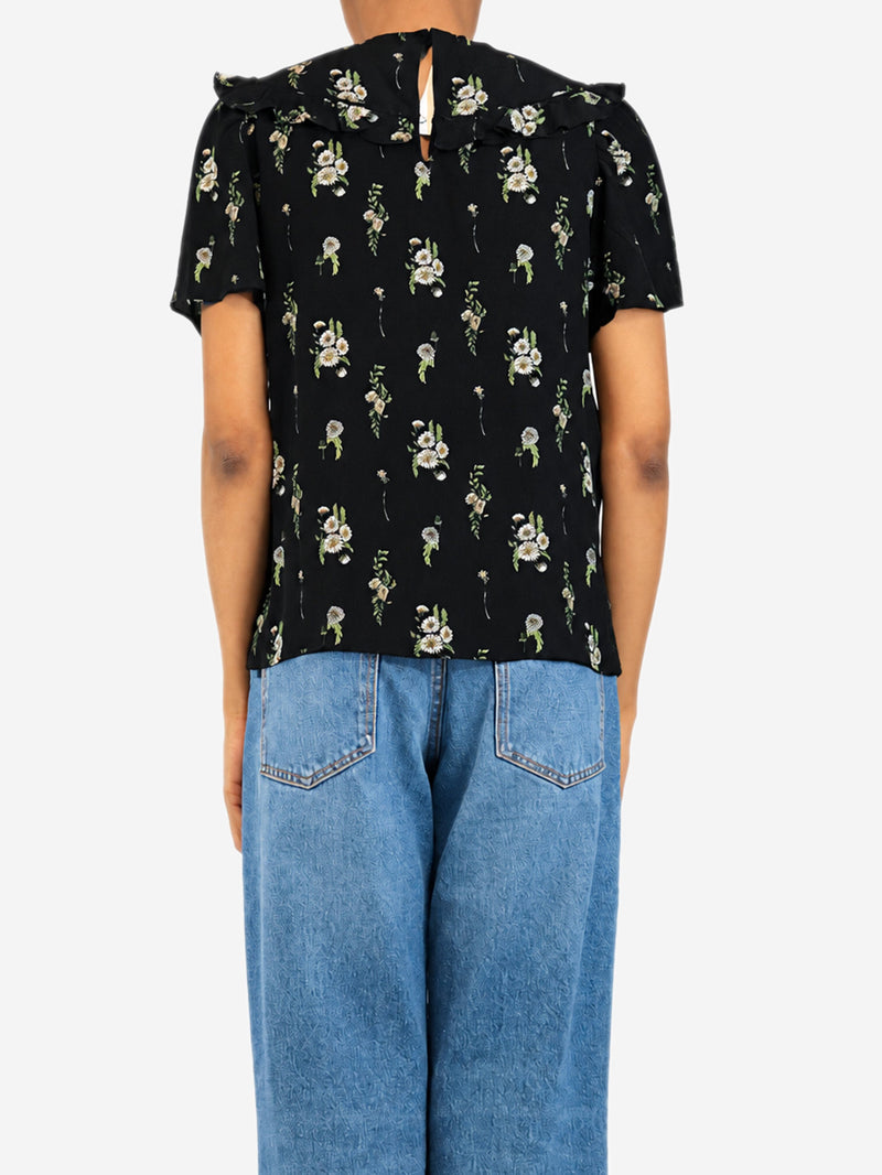Black short-sleeved floral top - size UK Tops Miu Miu 