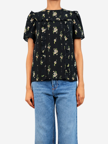 Black short-sleeved floral top - size UK product image