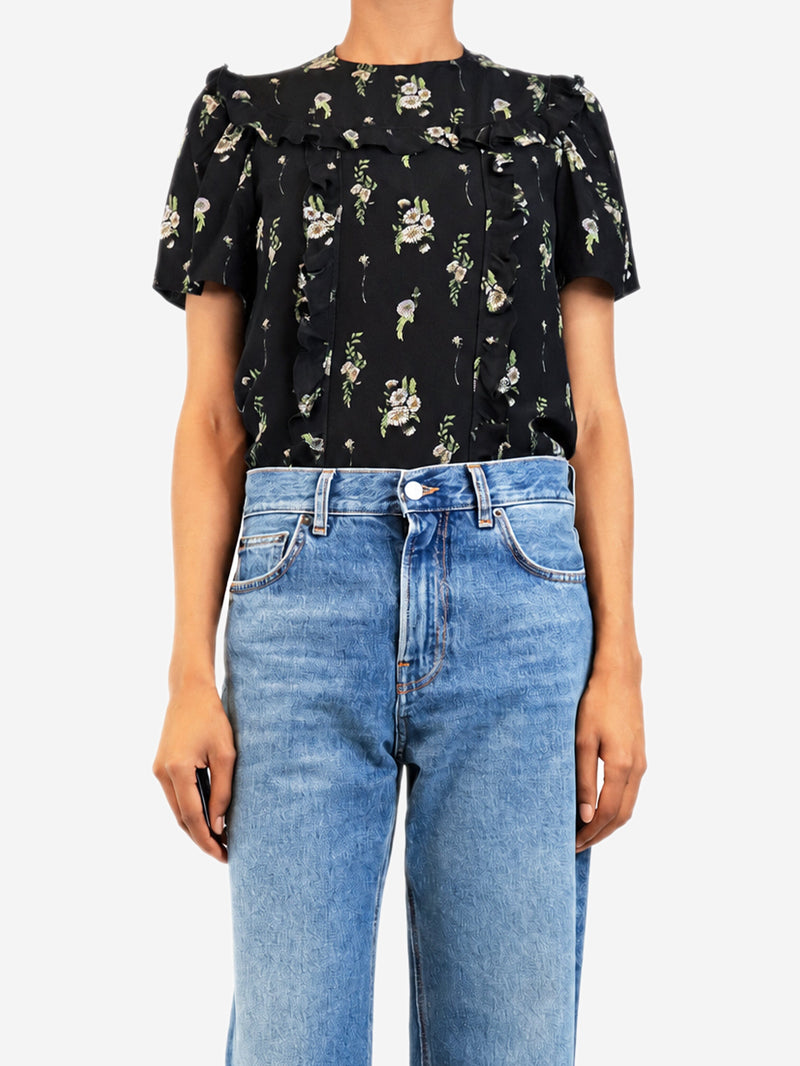 Black short-sleeved floral top - size UK Tops Miu Miu 
