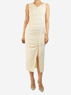 Cream sleeveless ruched mini dress - size UK 8