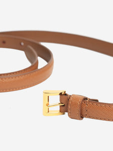 Prada Brown Saffiano leather skinny belt