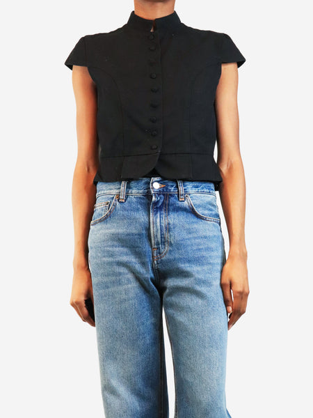 Black button-down short sleeved top - size S product image