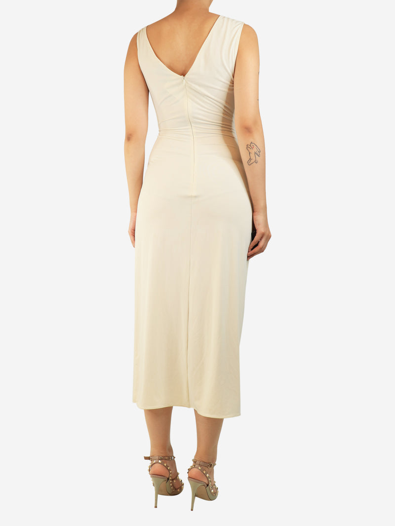 Cream sleeveless ruched mini dress - size UK 8