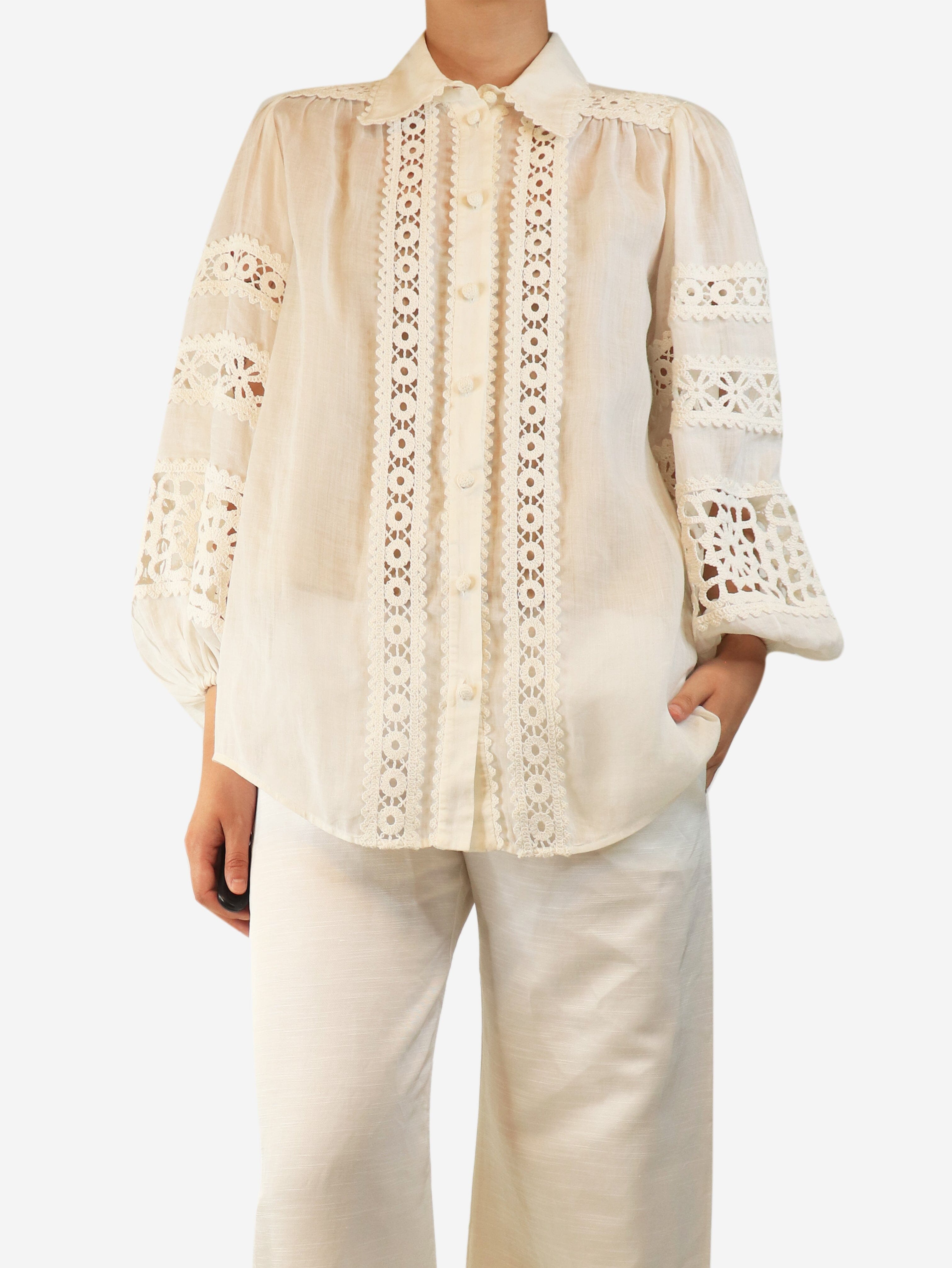 White puff sleeve broderie blouse - size UK 8 Tops Zimmermann 