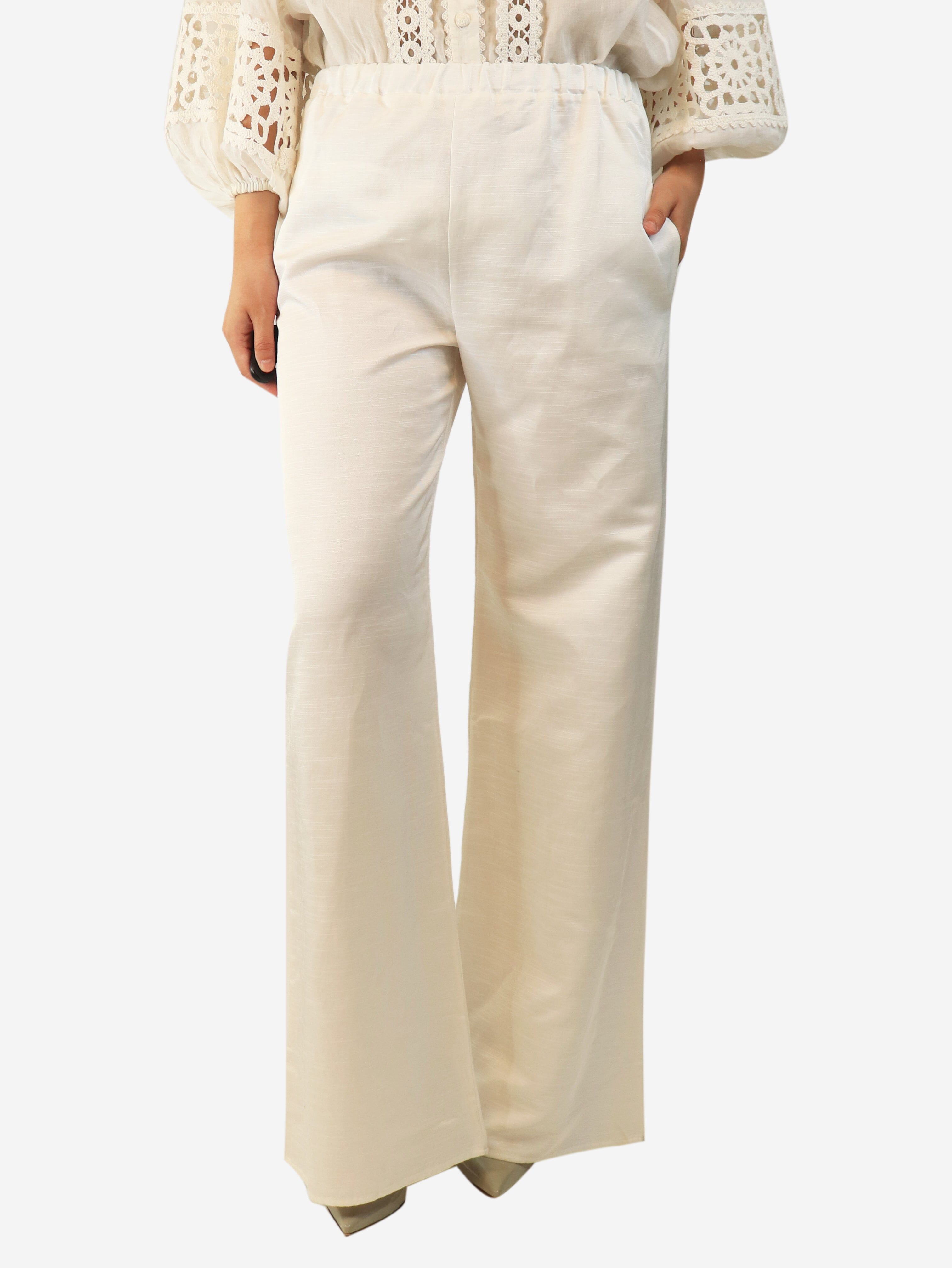 White elasticated linen-blend trousers - size UK 10 Trousers Destree 