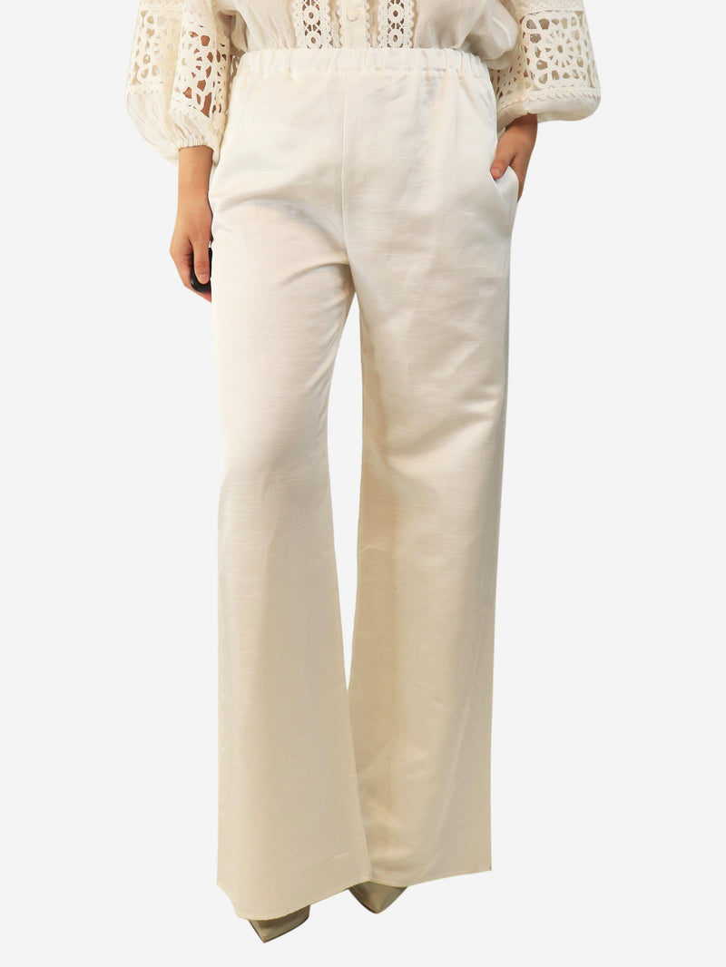 White elasticated linen-blend trousers - size UK 10 Trousers Destree 