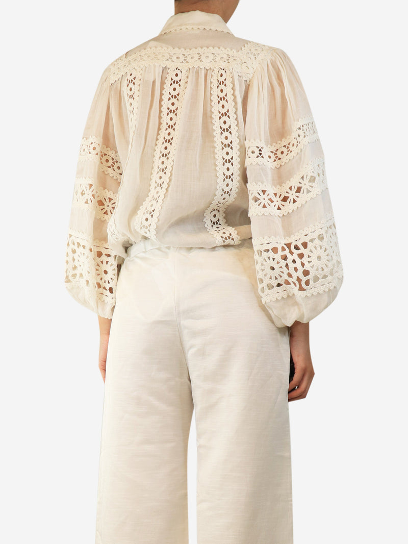 White puff sleeve broderie blouse - size UK 8 Tops Zimmermann 